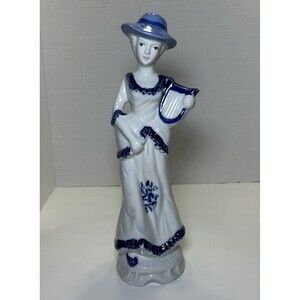 Vintage Porcelain Victorian/Colonial Women Figurine White/Blue Home Decor